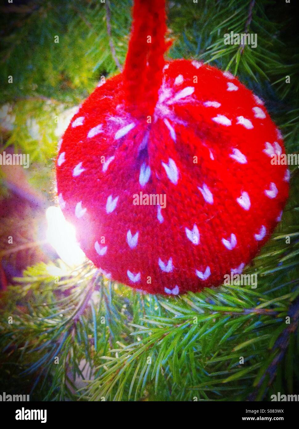 Knitted ball on Cristmas tree Stock Photo Alamy
