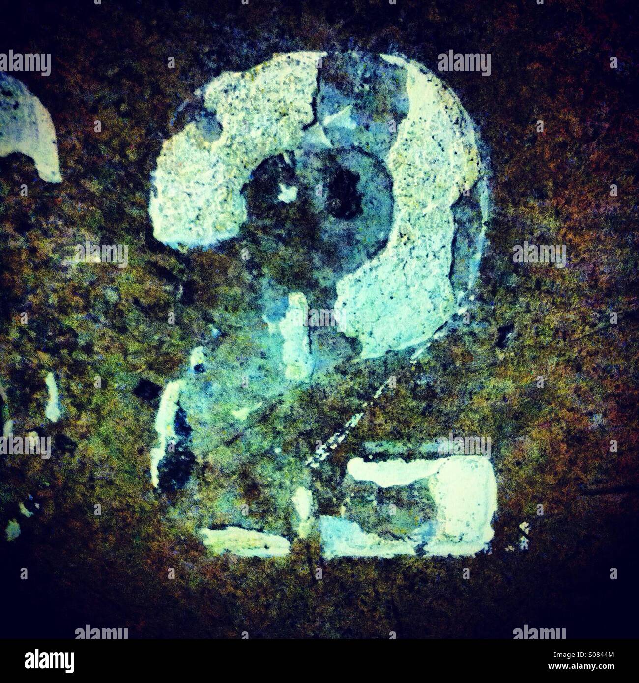 Rough number 2 painted in white color - Smartphone Captured Stock Image