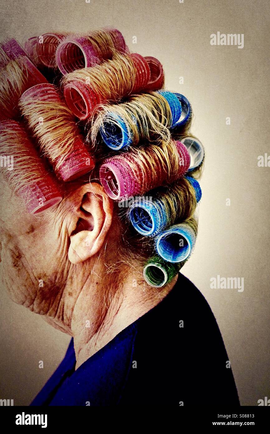 Old lady hair rollers hires stock photography and images Alamy