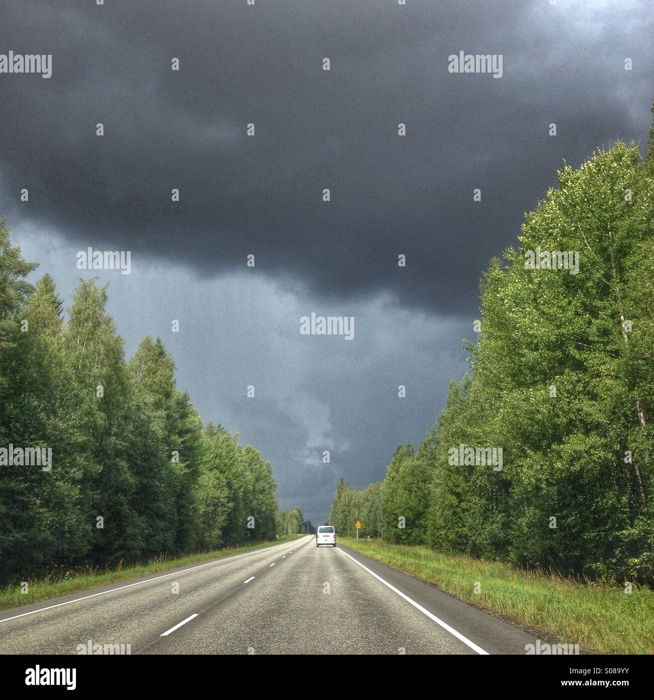 Stormy sky and roadtrip Stock Photo