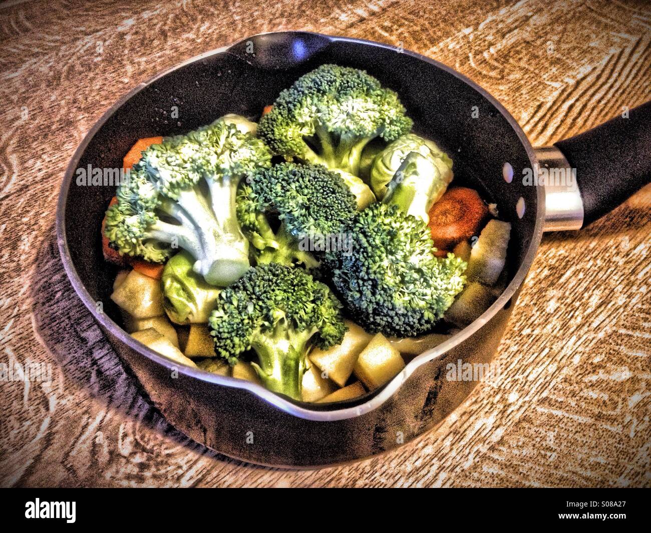 Pan full of vegetables ready to cook - Smartphone Captured Stock Image