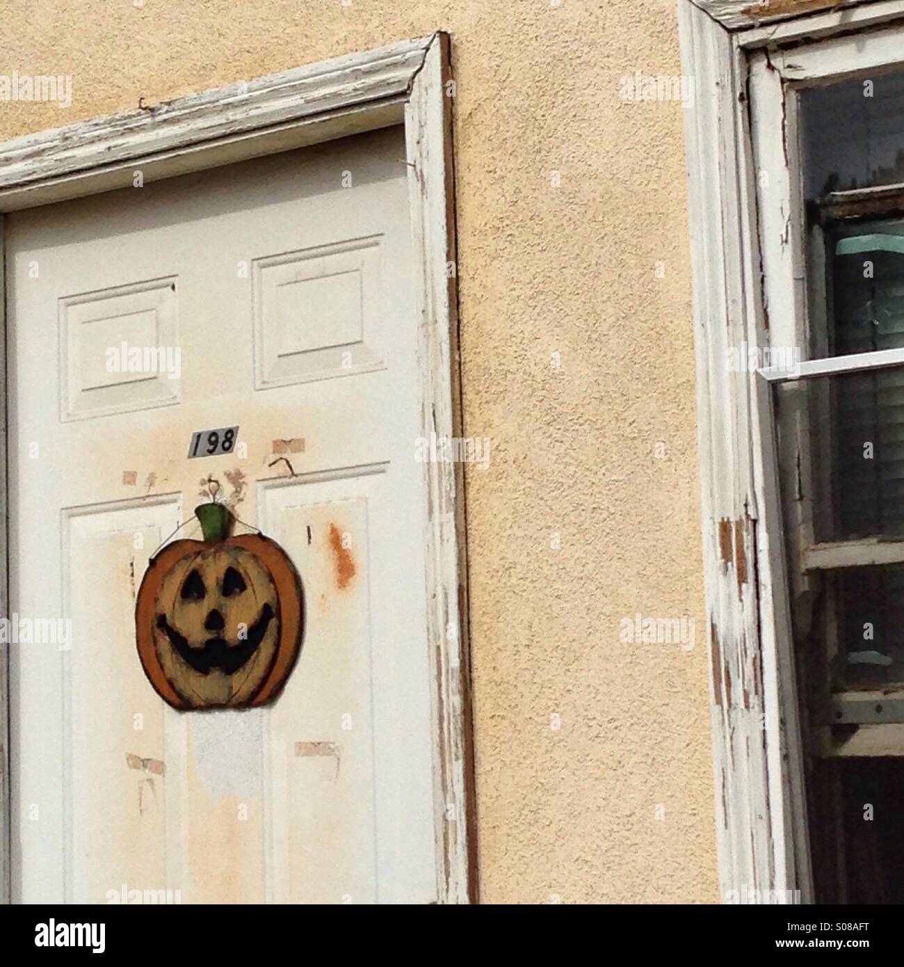 Jack-o-lantern, Halloween, Front Door Stock Photo