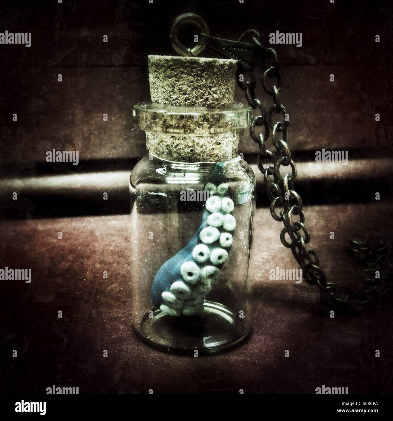Tentacle in a bottle steampunk curio Stock Photo