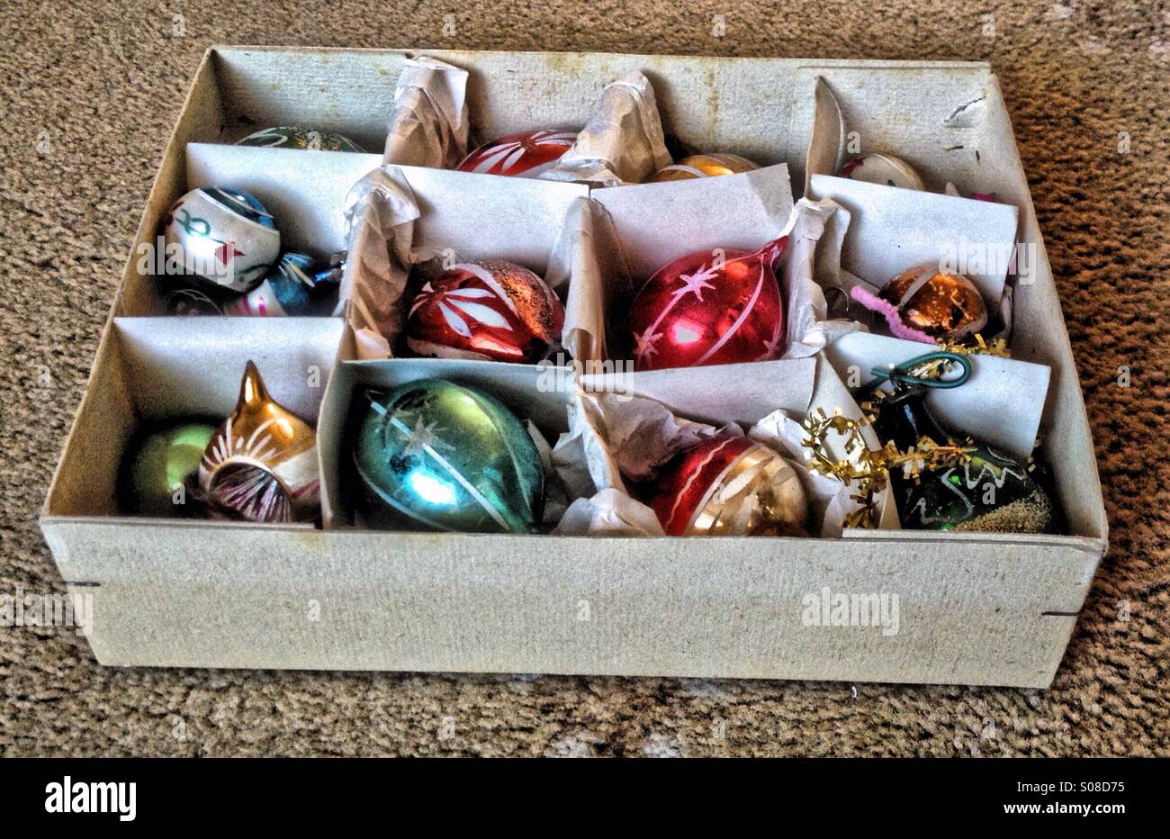 Box of glass baubles - Smartphone Captured Stock Image