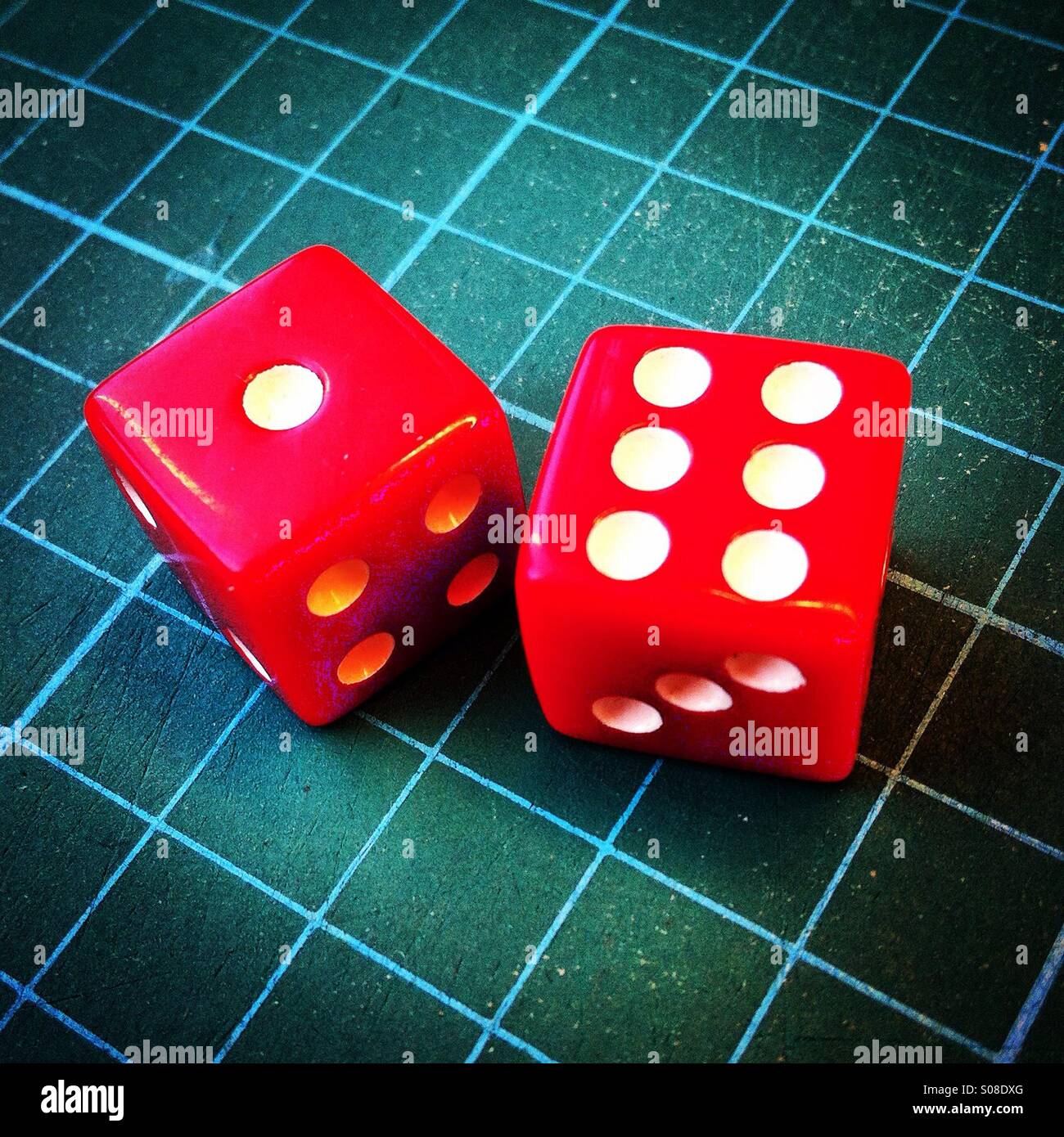 Scoring 7 at the dices at the casino - Smartphone Captured Stock Image