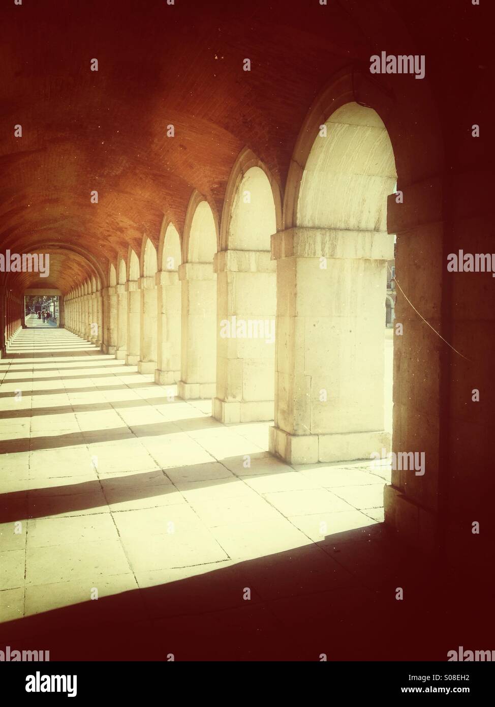 Sunlight streaming through arches, Aranjuez, Spain - Smartphone Captured Stock Image
