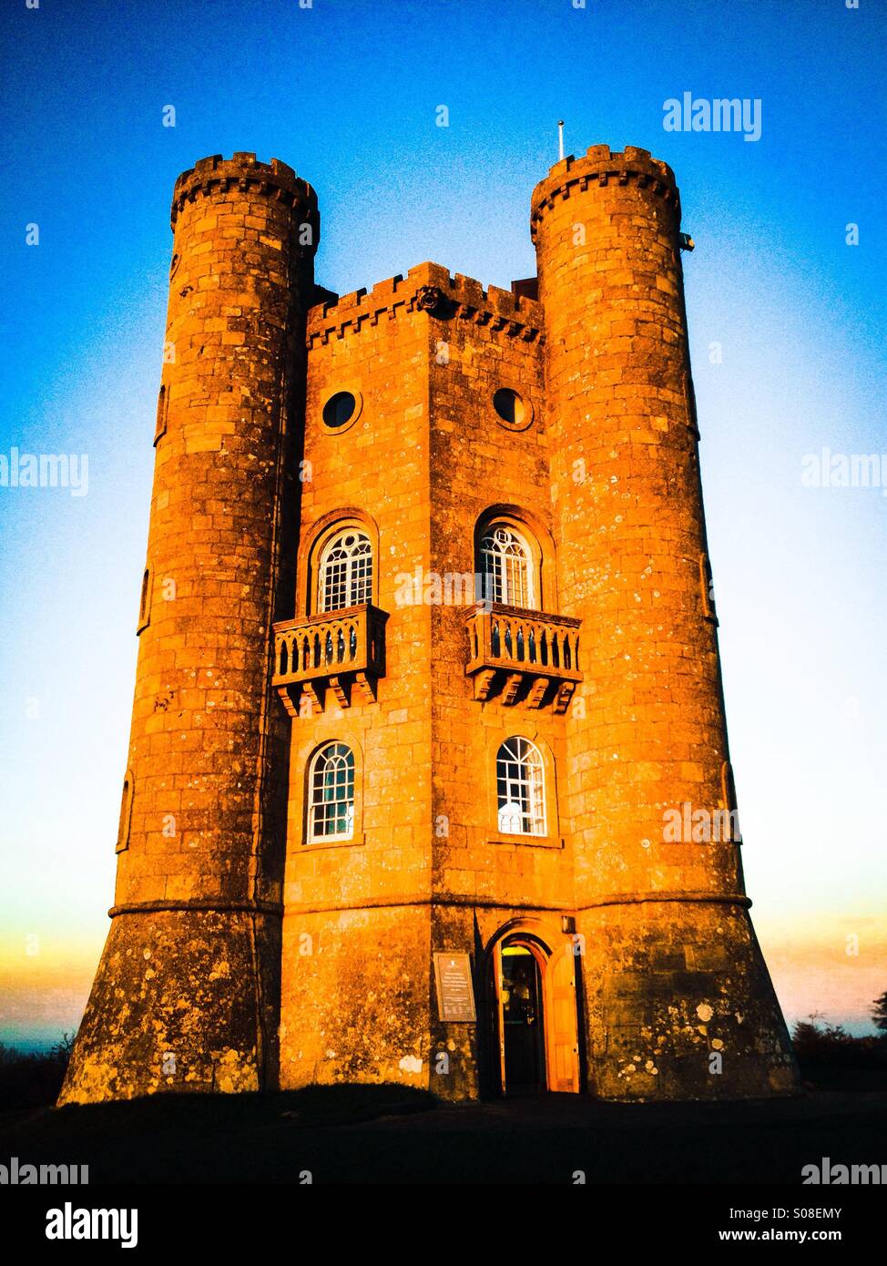 Broadway Tower near the Cotswold village of Broadway, Worcestershire, England, UK - Smartphone Captured Stock Image