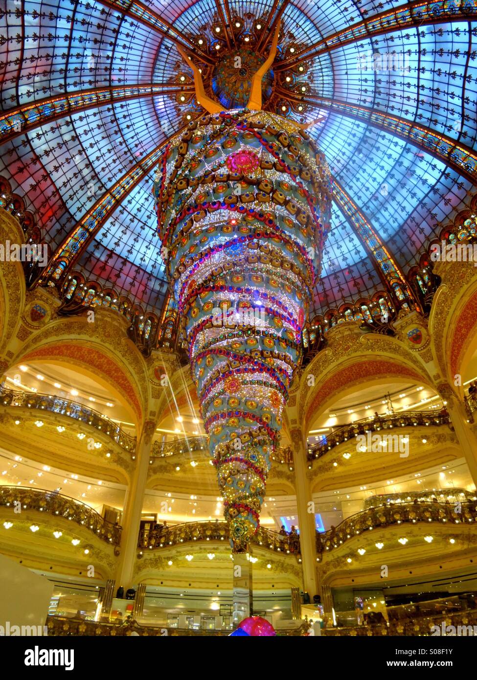 Upside down Christmas tree in Paris - Smartphone Captured Stock Image