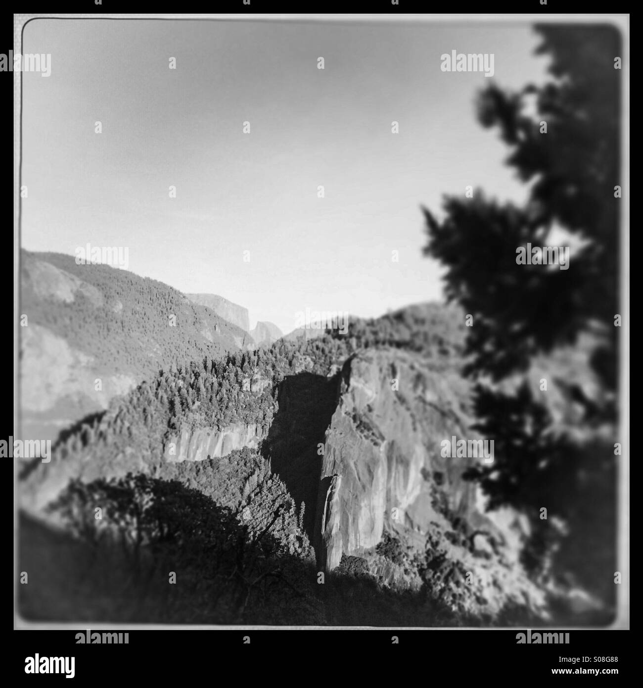 View of Half Dome from a Big Oak Flat Road vista. Yosemite National Park, Mariposa County, California, USA - Smartphone Captured Stock Image