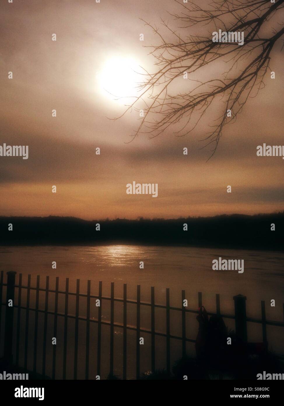The banks of the Ohio River in muted tones. - Smartphone Captured Stock Image