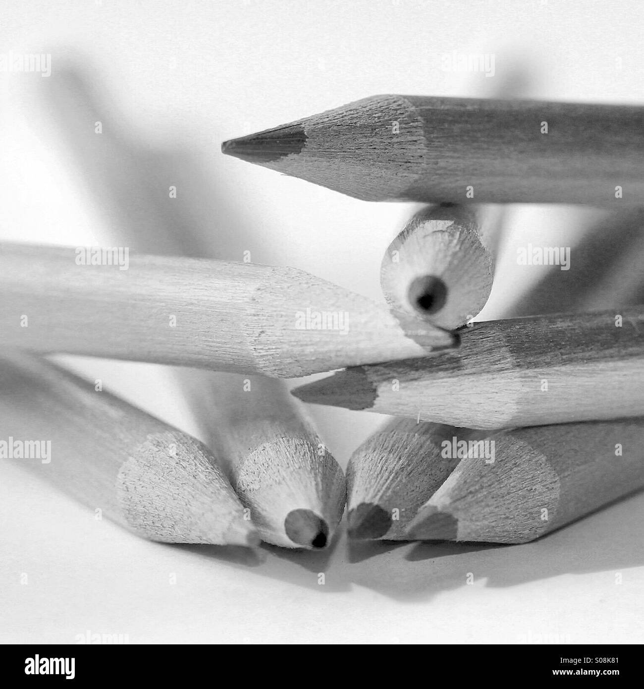 Black and white image of some artists drawing pencils - Smartphone Captured Stock Image