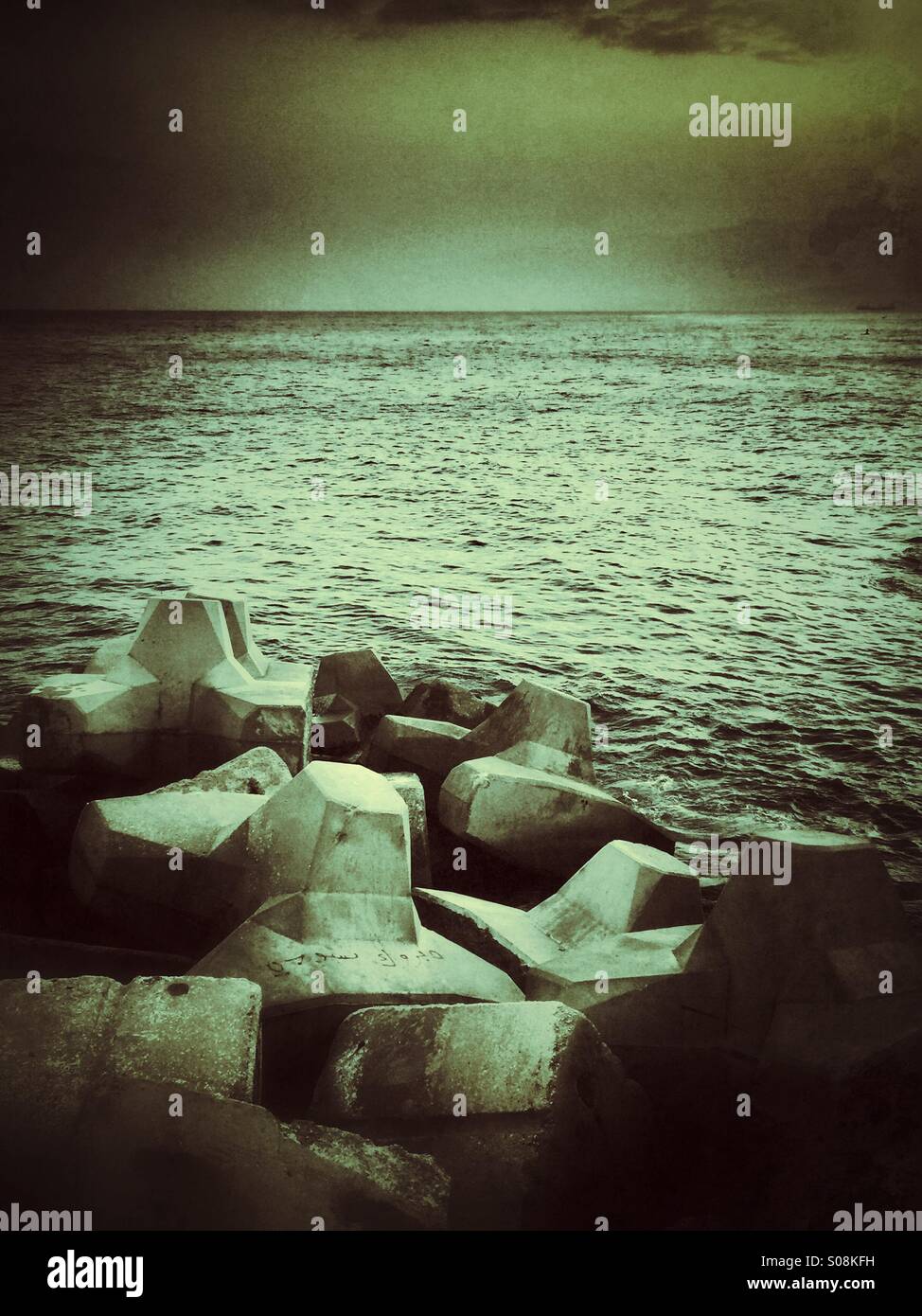 Wave breaker stones Beirut Lebanon - Smartphone Captured Stock Image