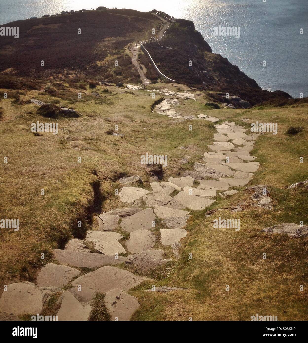 Winding steps at Bunglass, Donegal Stock Photo