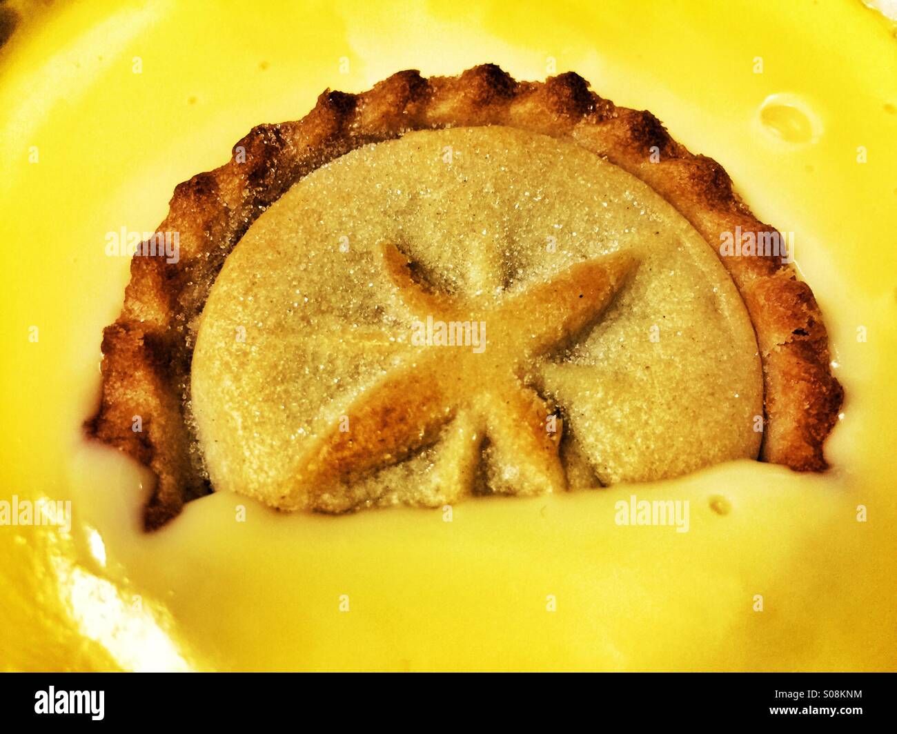 Mince pie and custard Stock Photo