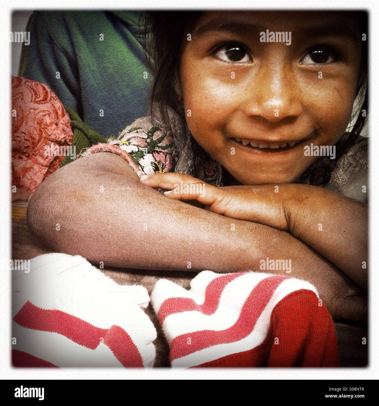 A maya indigenous girl in Tierra Linda village in Solola department, Guatemala. Stock Photo