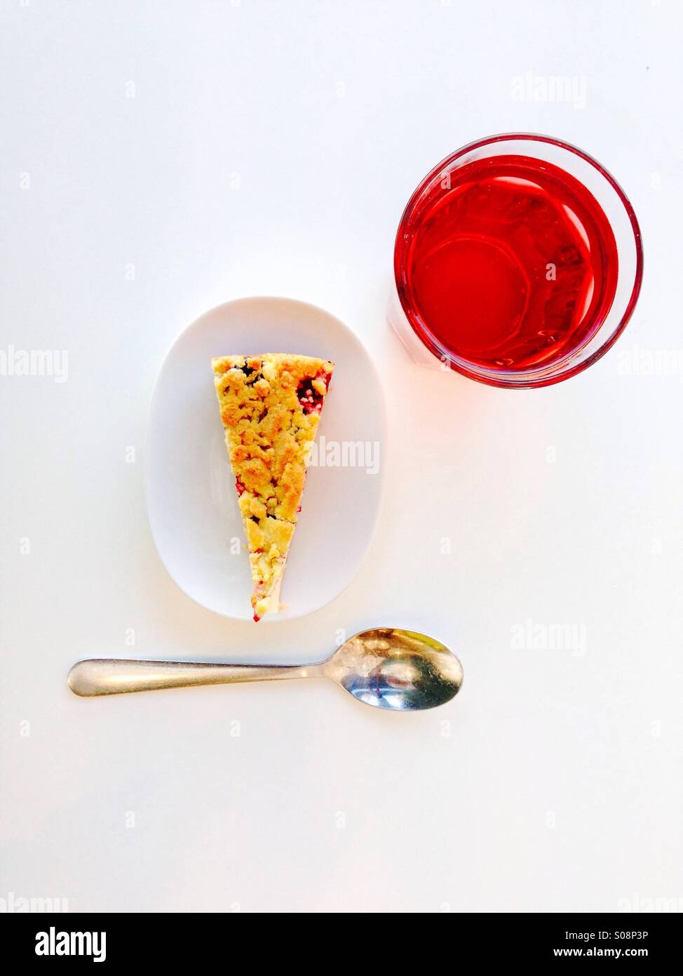Cheesecake and drink seen from above Stock Photo