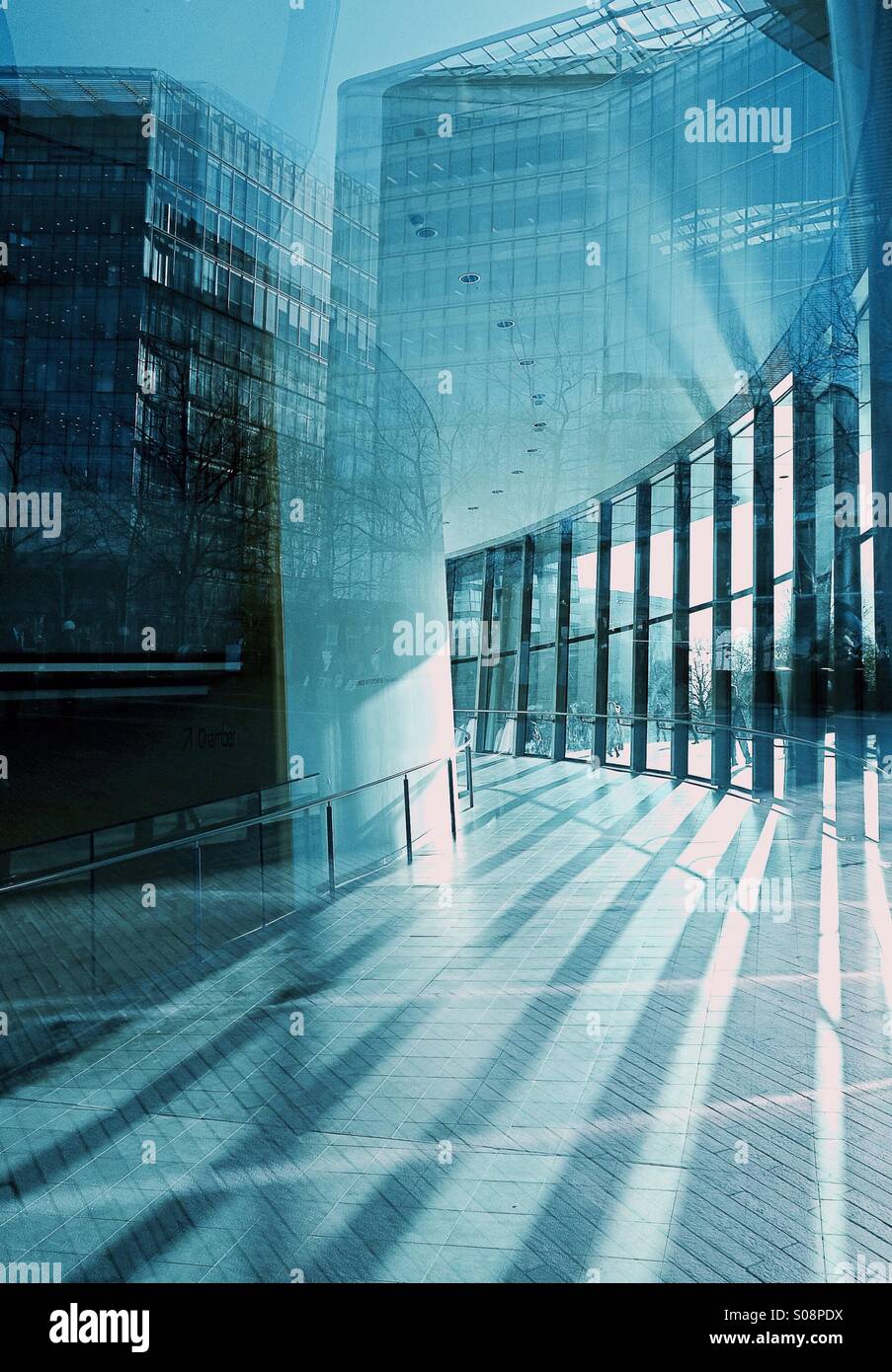 Modern glass building abstract - shadows and space - Smartphone Captured Stock Image