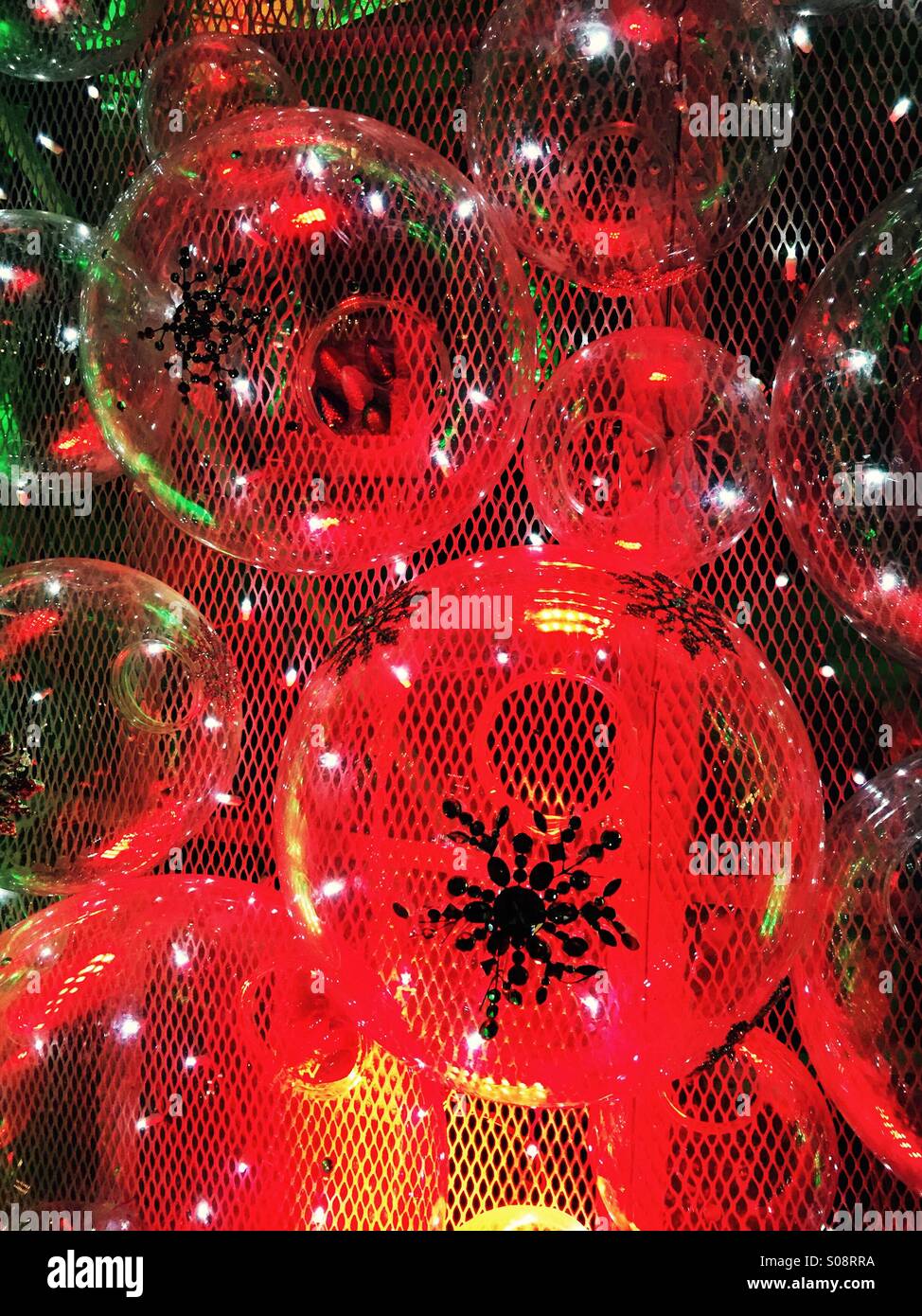 Bright red Holiday lights and decorations on a giant Las Vegas