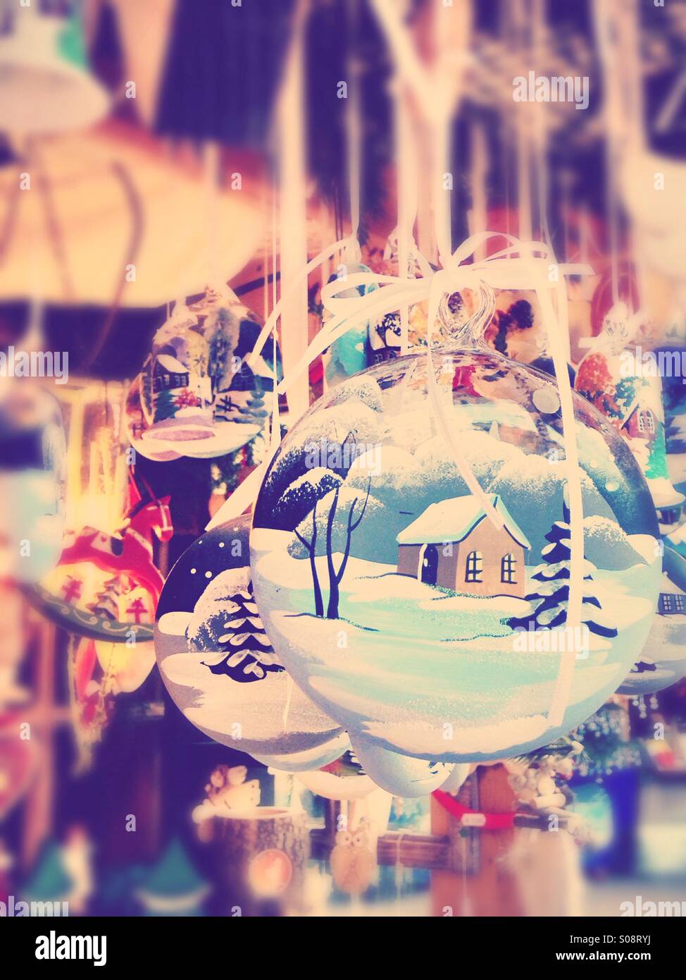 Christmas decorations at Market from Bolzano, Trentino Alto Adige, Italy - Smartphone Captured Stock Image