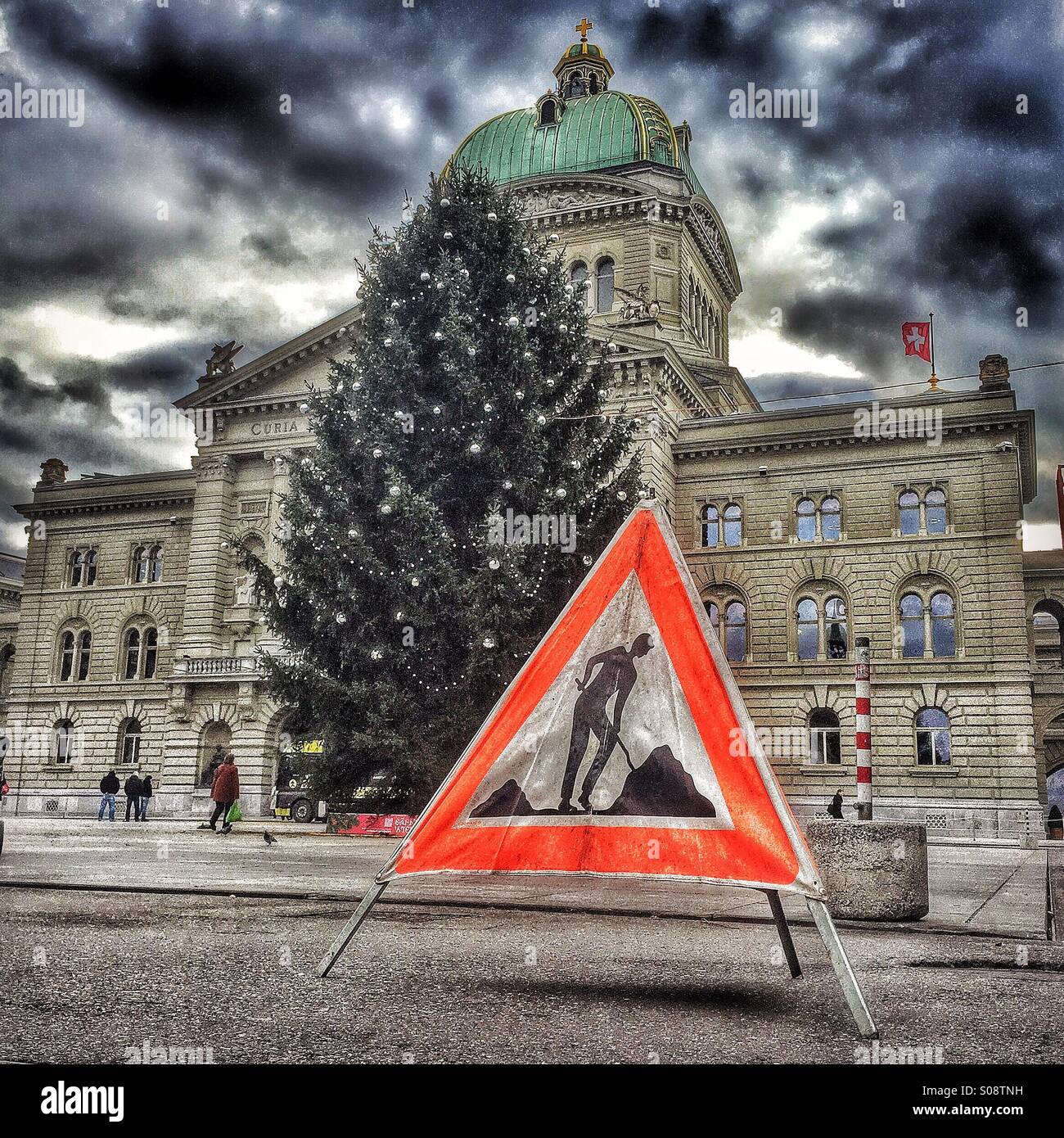 Christmas tree in front of the Swiss parliament building Stock Photo