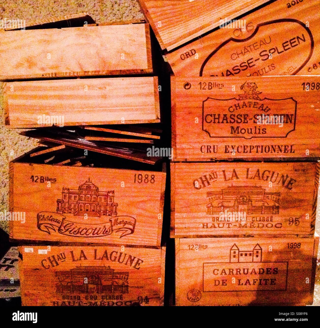 Stack of empty wooden wine boxes Stock Photo Alamy