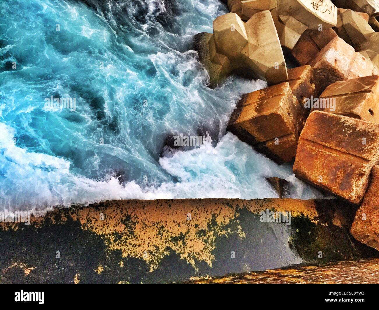 Wave breakers on the Mediterranean seashore Beirut Lebanon Stock Photo