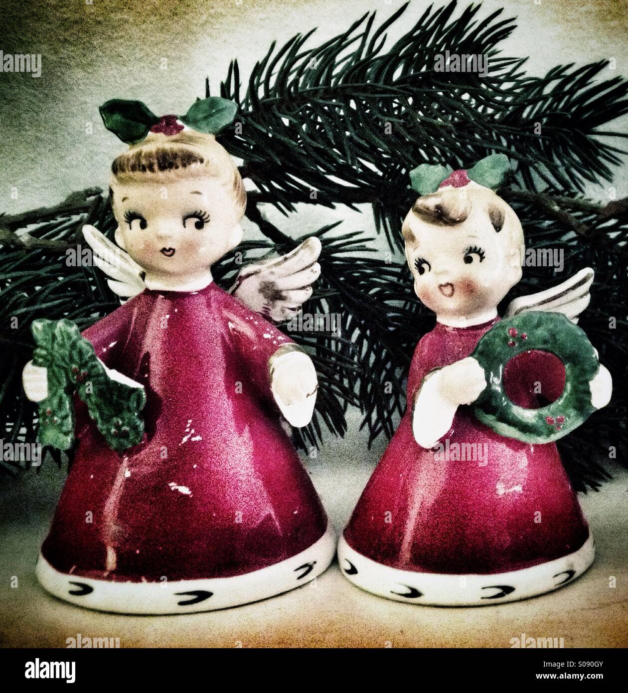 Kitsch vintage Christmas angel ornaments Stock Photo