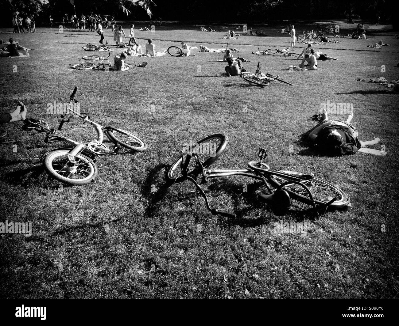 People  sunbathing in the park, Berlin,Mitte - Smartphone Captured Stock Image