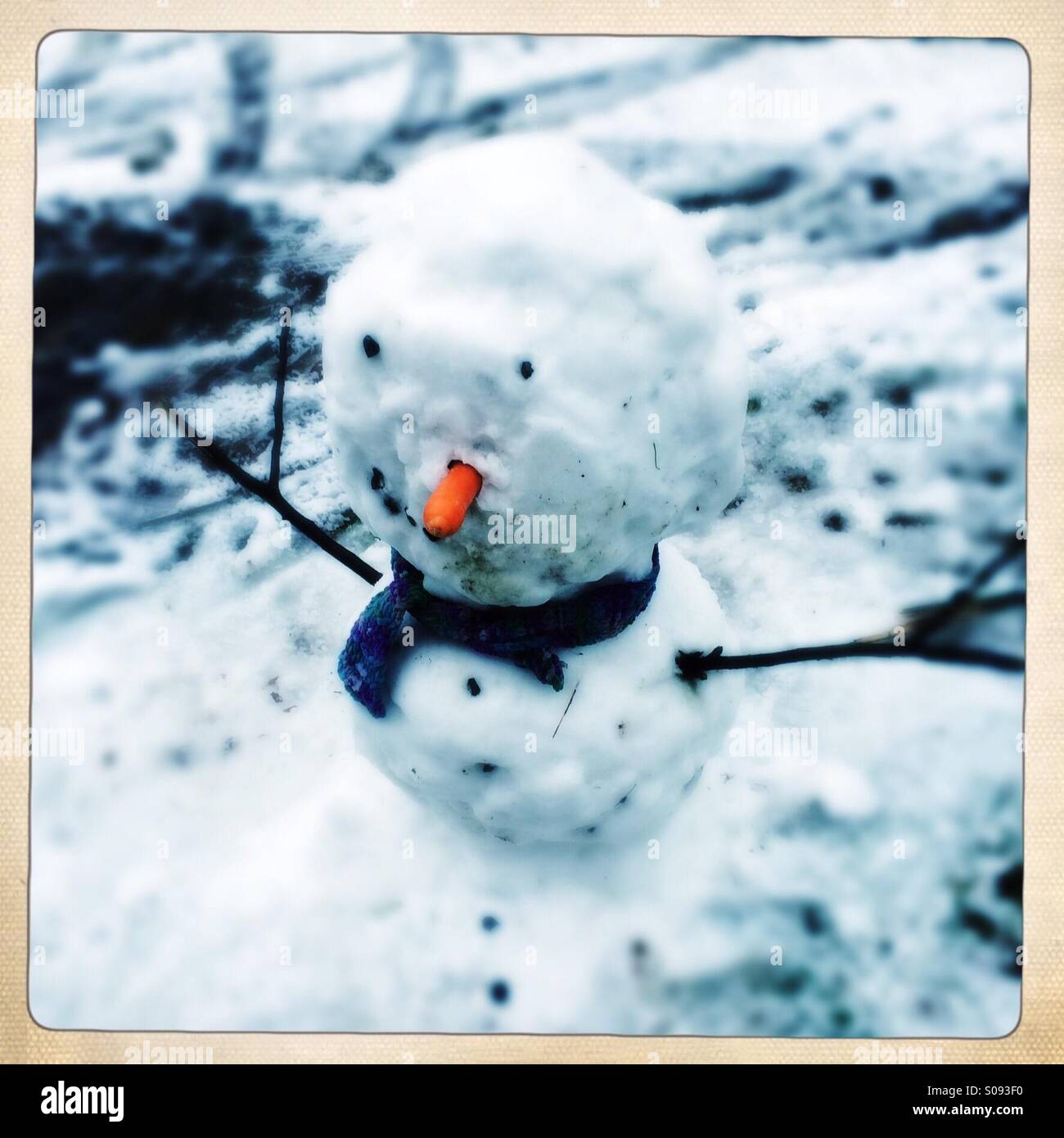Snowman in one of the streets of Arnhem. Netherlands - Smartphone Captured Stock Image