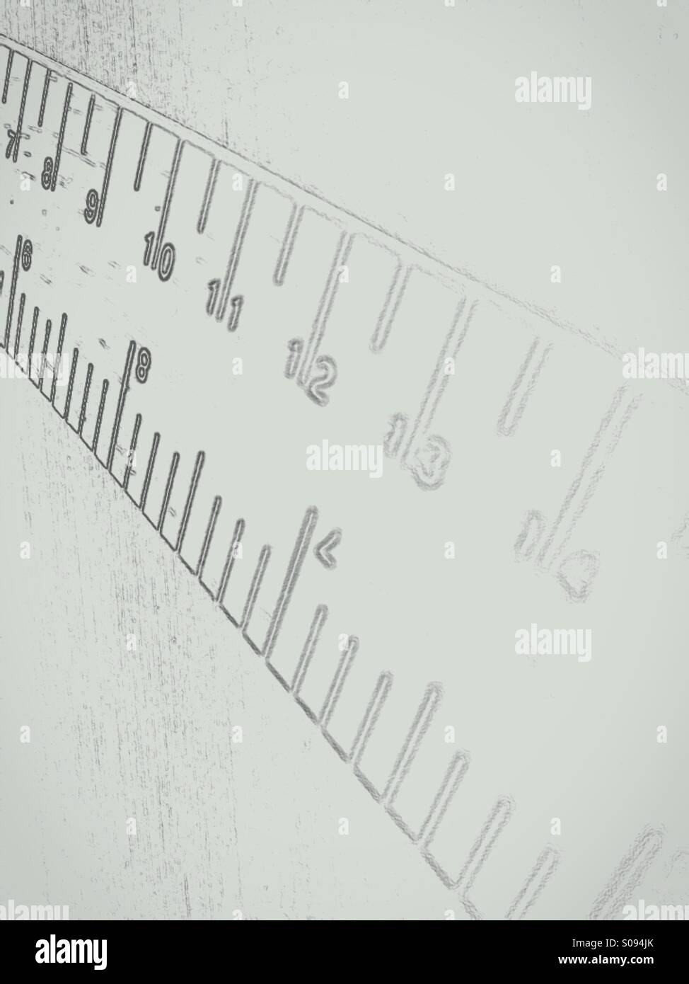 Graphic of a wooden ruler in inches and centimetres. Stock Photo