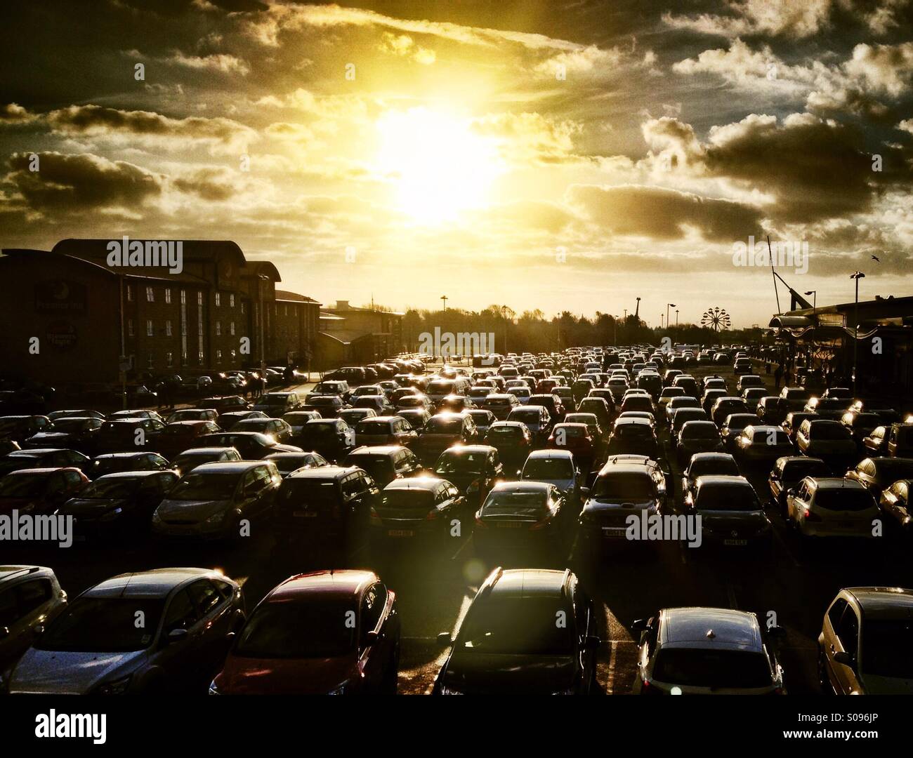 Full car park in late afternoon sun at southport - Smartphone Captured Stock Image