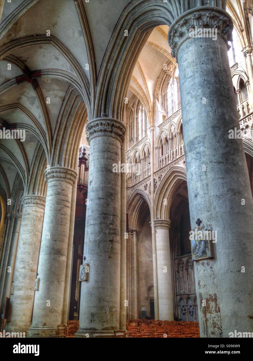 Interior with columns. Sees Cathedral, Orne, Normandy, France. iPhone photo with some Instagram style processing. - Smartphone Captured Stock Image