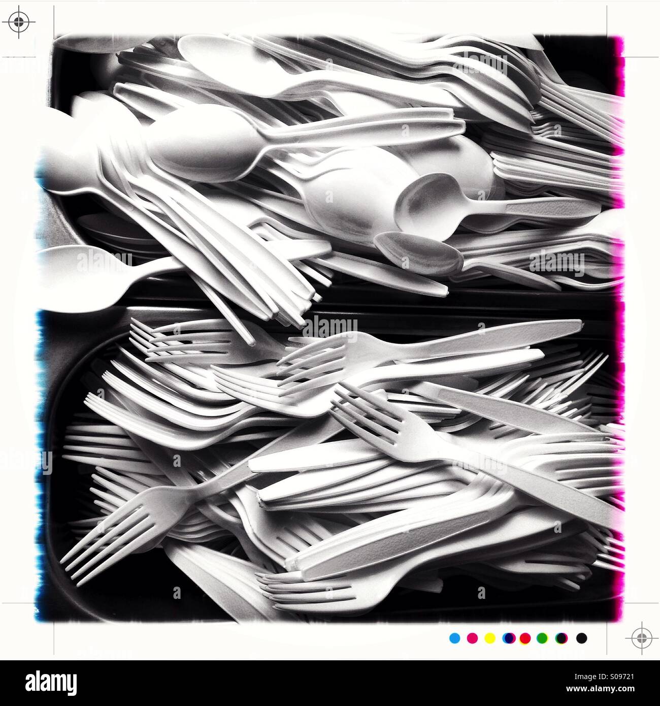 Plastic cutlery Stock Photo