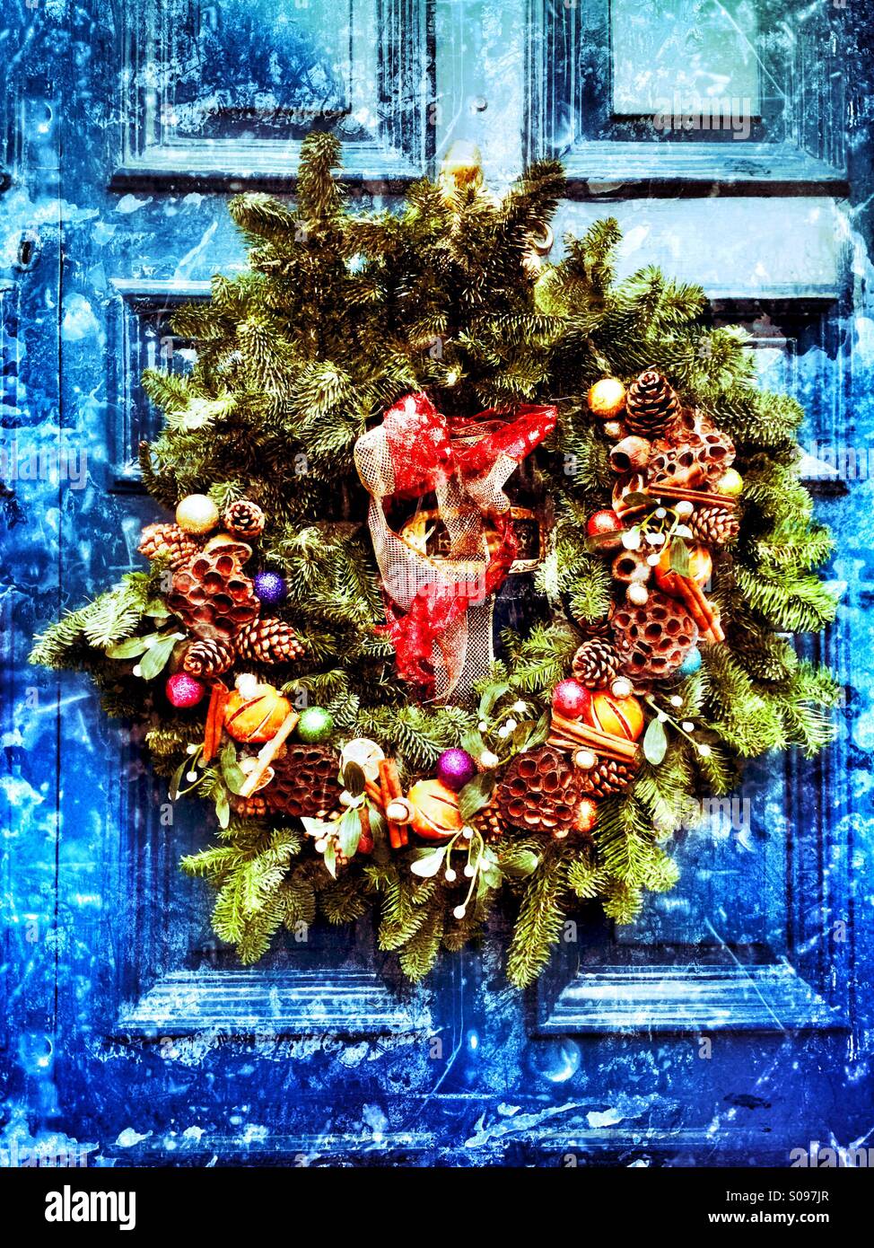 Christmas wreath on a door Stock Photo