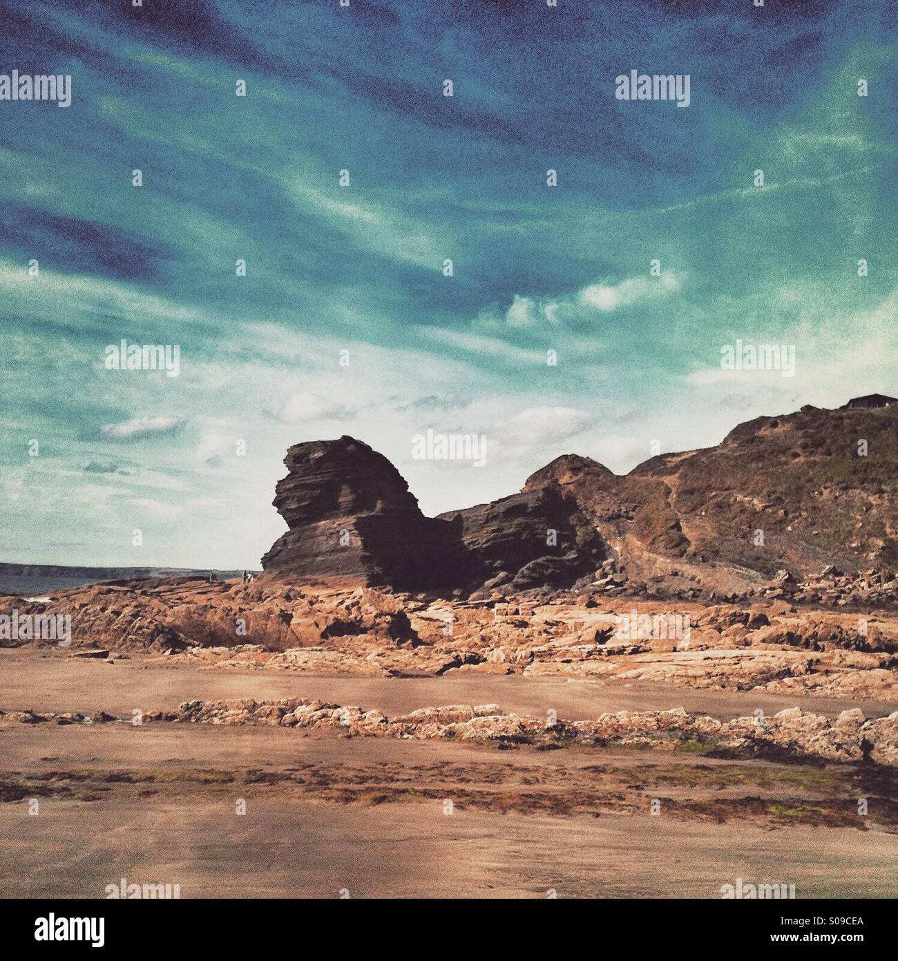 Unusual rock formation at Broadhaven, Pembrokeshire - Smartphone Captured Stock Image