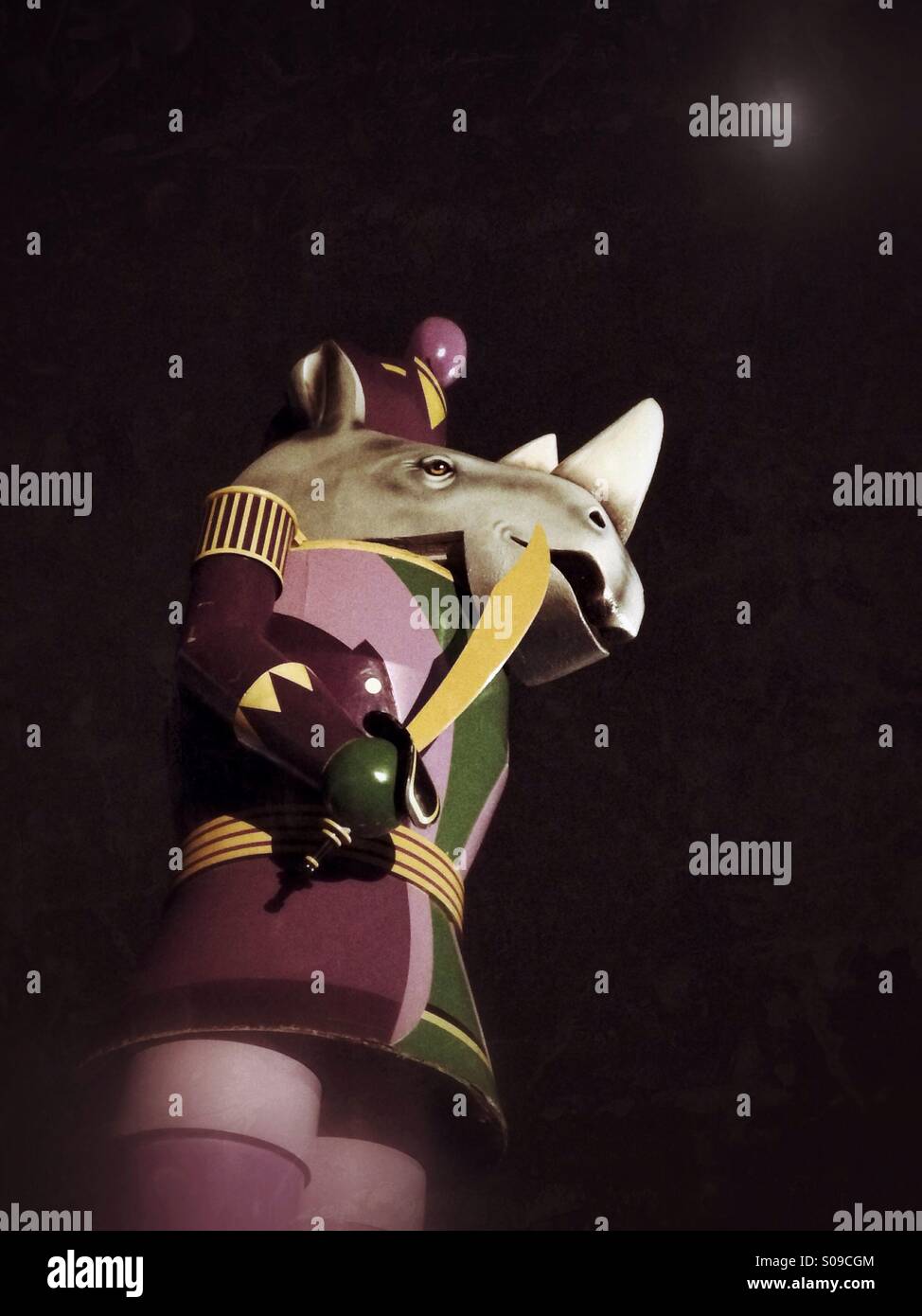 The Cincinnati Zoo's Festival of Lights mascot; the rhinoceros nutcracker with the moon above. - Smartphone Captured Stock Image