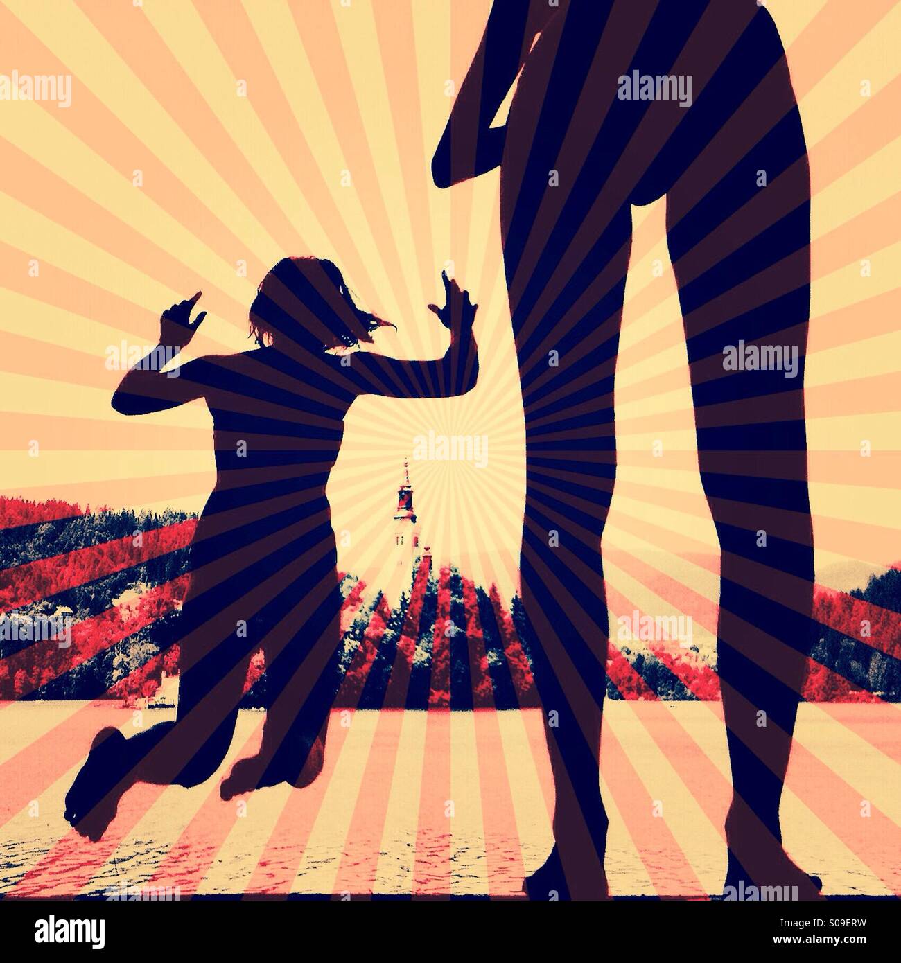 Jumping into Lake Bled with a zoom filter effect - Summer fun in Slovenia - Smartphone Captured Stock Image