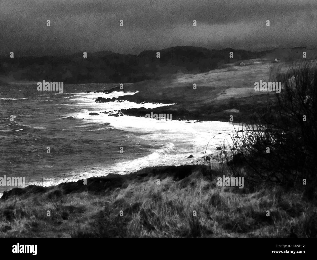 Stormy weather - waves breaking on the shore, Gruinard Bay, Wester Ross, North West Scotland Stock Photo