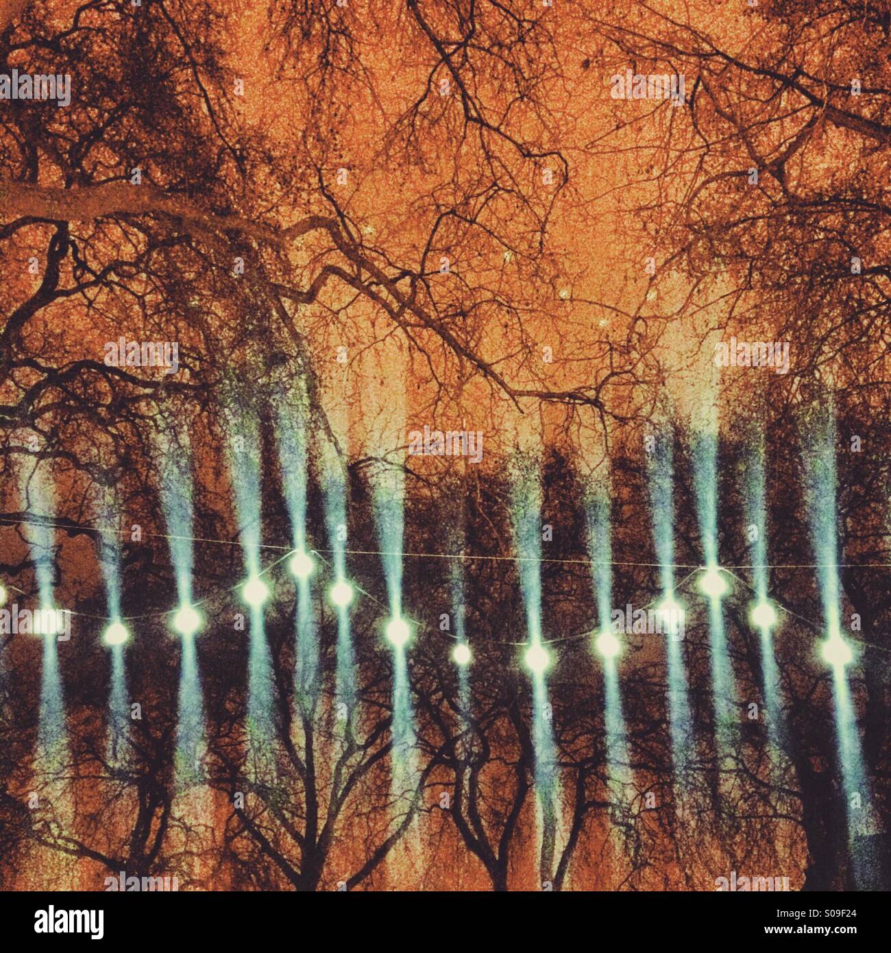 Christmas lights glowing in Hoxton Square, London - Smartphone Captured Stock Image