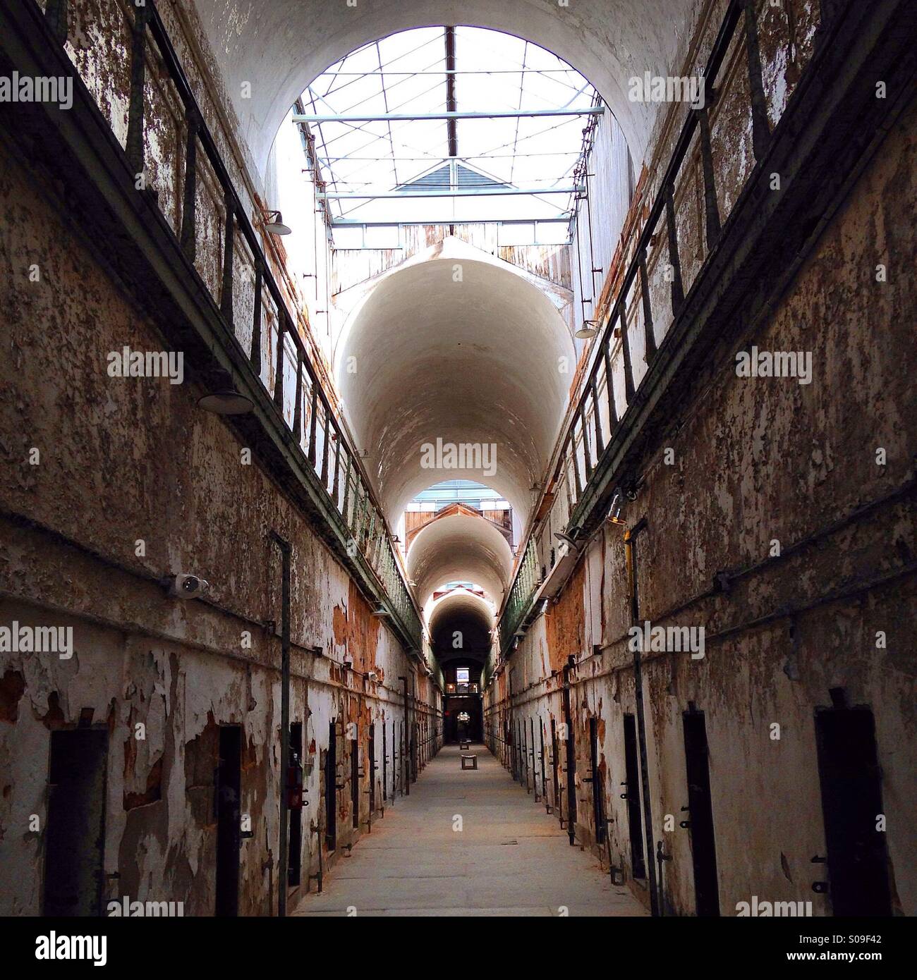 Cell Block at eastern state Penitentiary Stock Photo