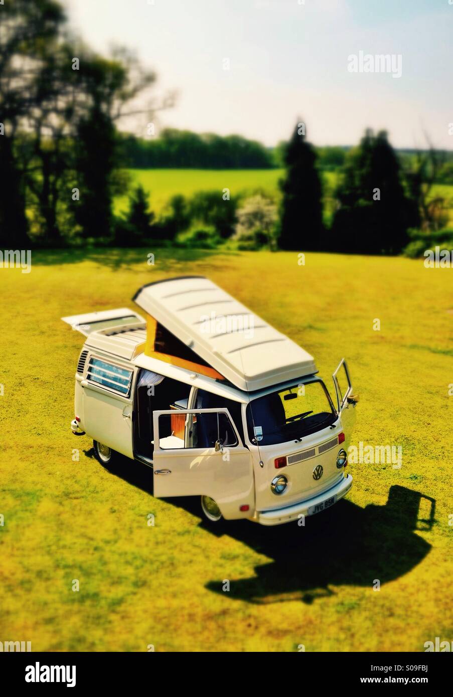A classic 1970's VW camper van (tilt shift) Stock Photo