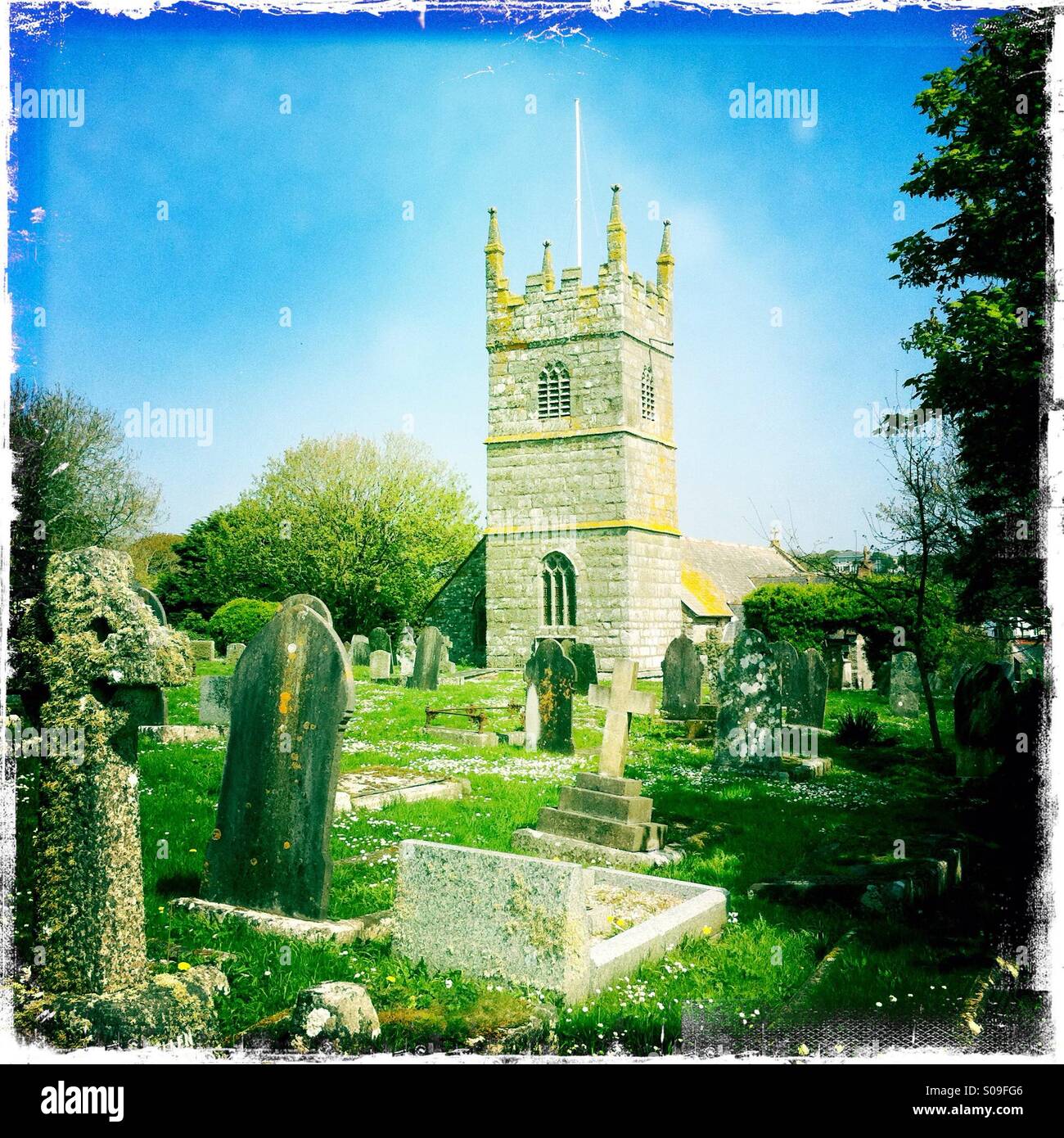 Church and graveyard in Perranuthnoe, Cornwall, UK. Stock Photo
