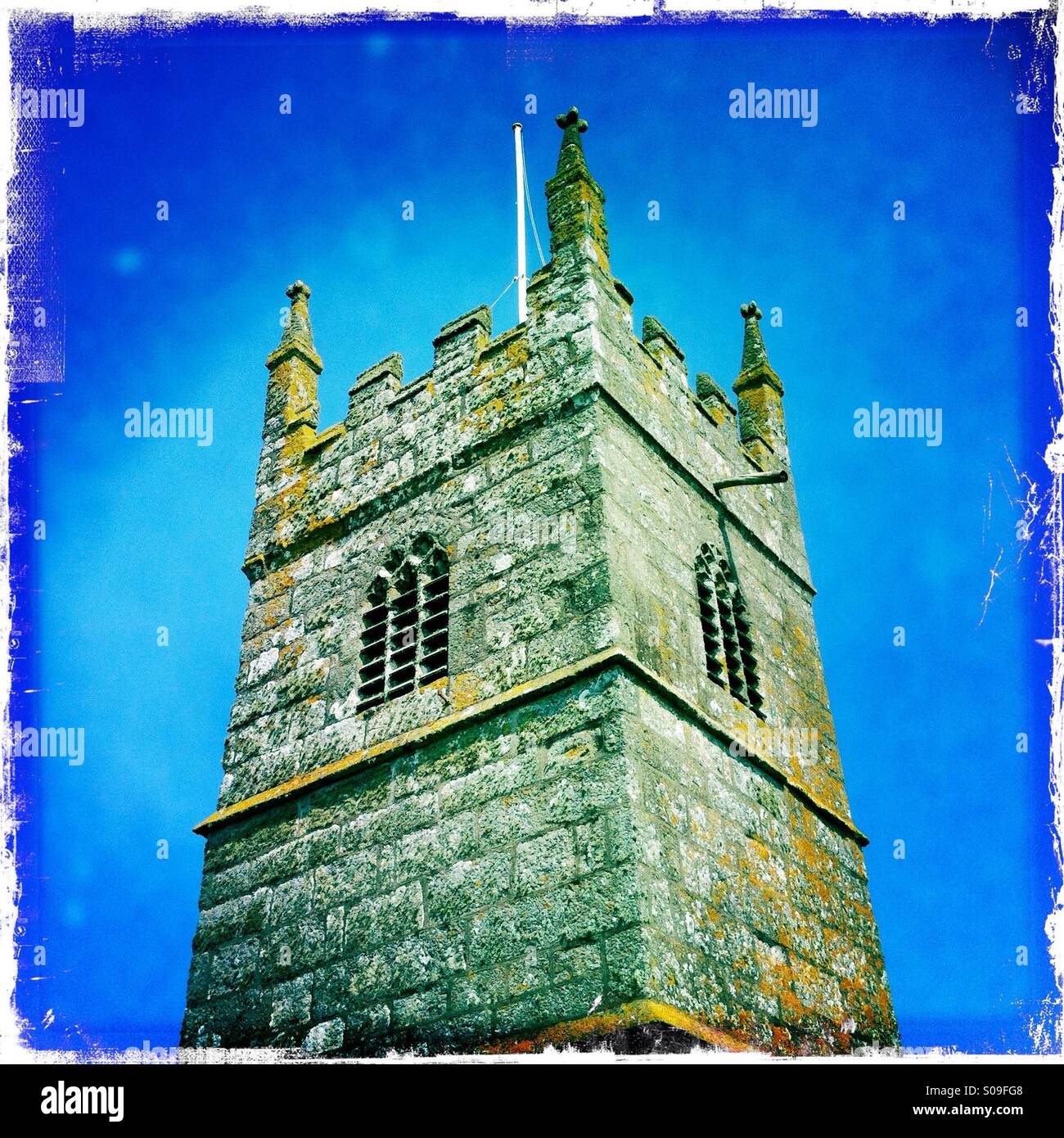 Church spire of Perranuthnoe, Cornwall, UK. - Smartphone Captured Stock Image
