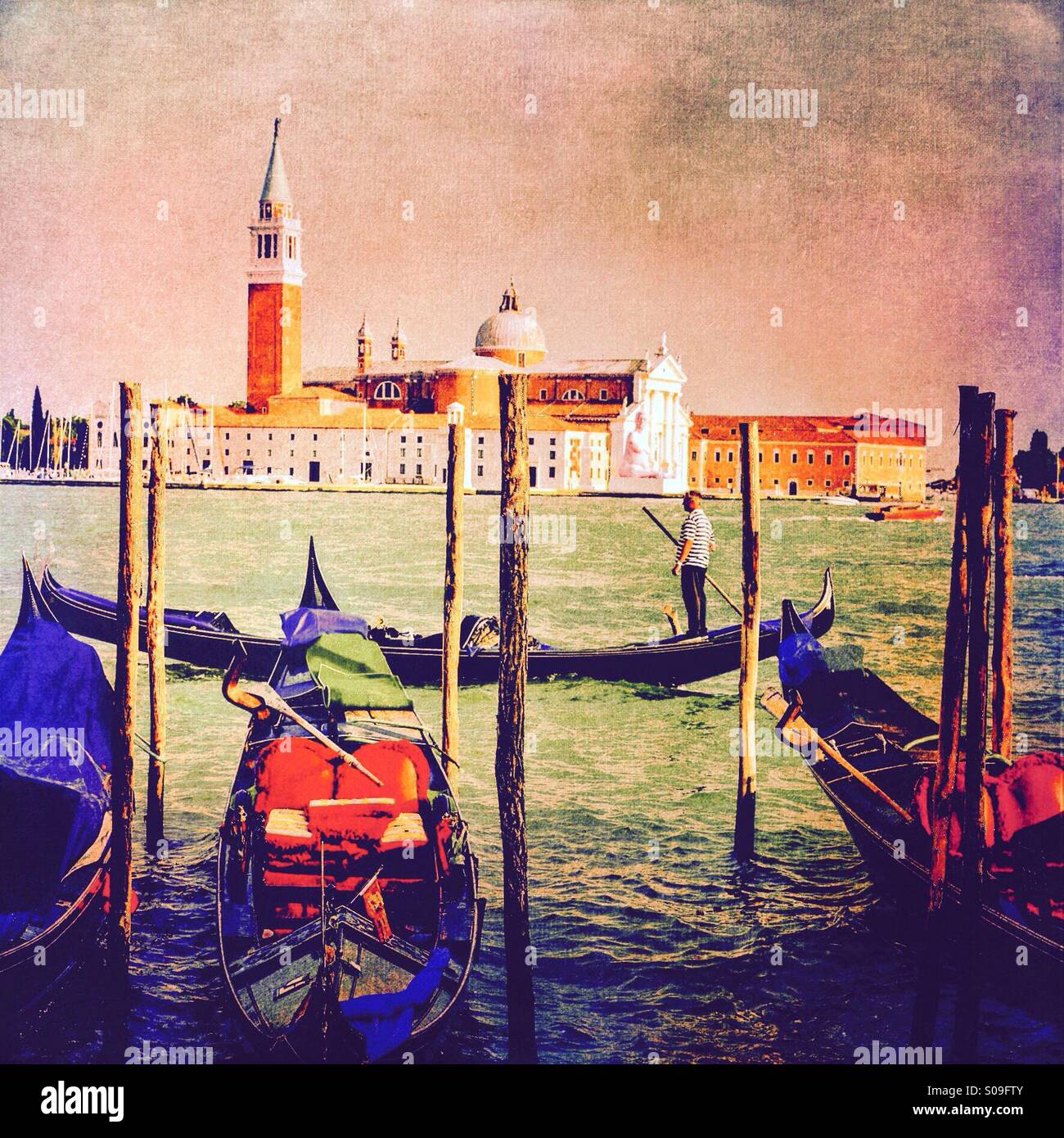 Gondolas in front of San Giorgio Maggiore church in Venice Italy Stock ...