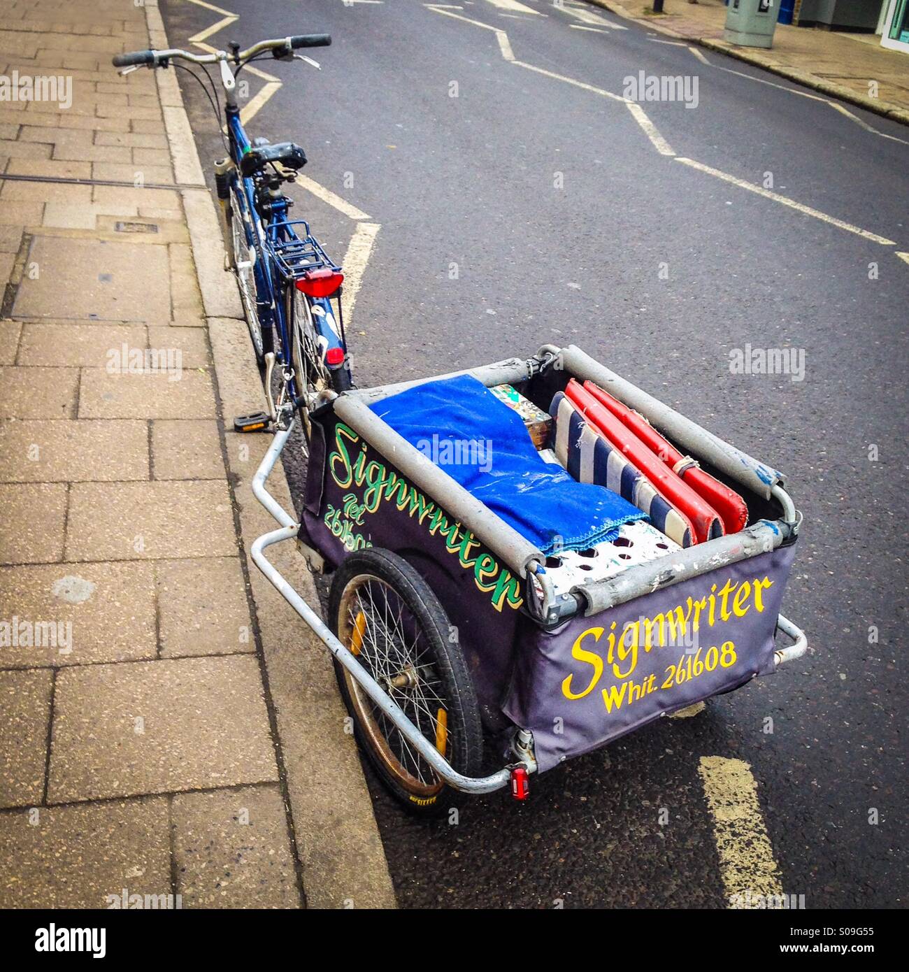 Whitstable Signwriter's bicycle and trailer - Smartphone Captured Stock Image