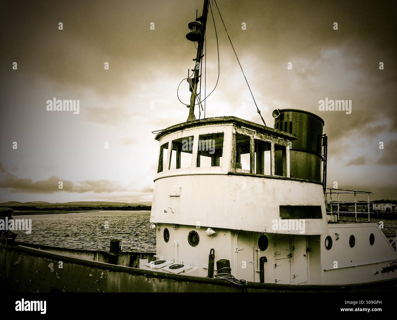 Old and rusty fishing boat in Irvine harbour, Scotland - Smartphone Captured Stock Image