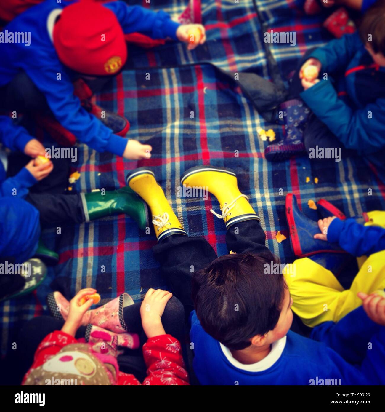 School Children in Wellies - Smartphone Captured Stock Image