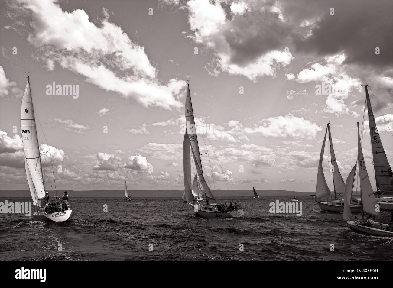 Regatta sailboat races in Baddeck, Nova Scotia. Stock Photo