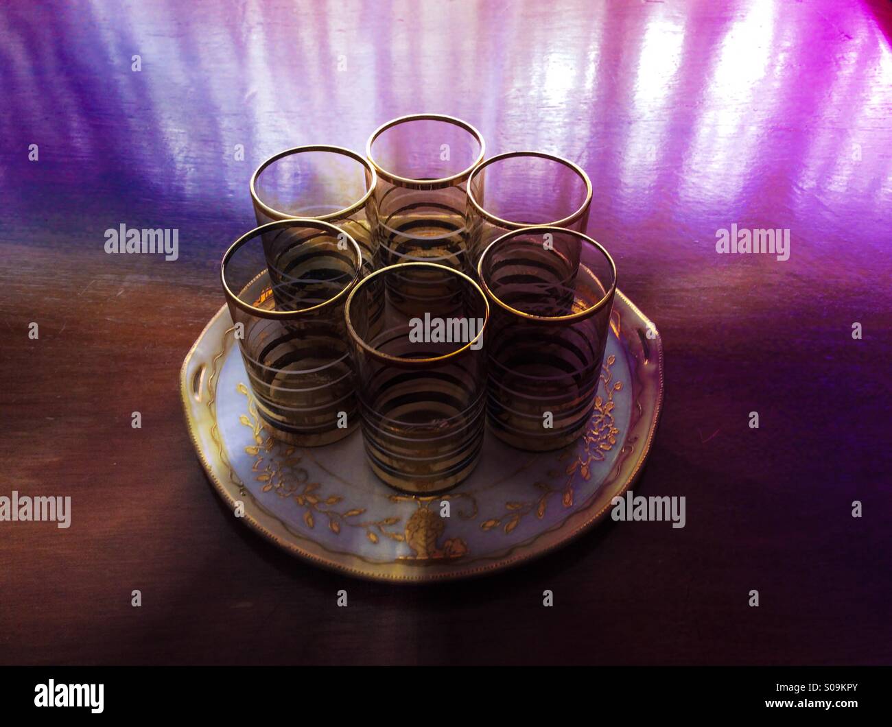 Six glasses on a platter - Smartphone Captured Stock Image