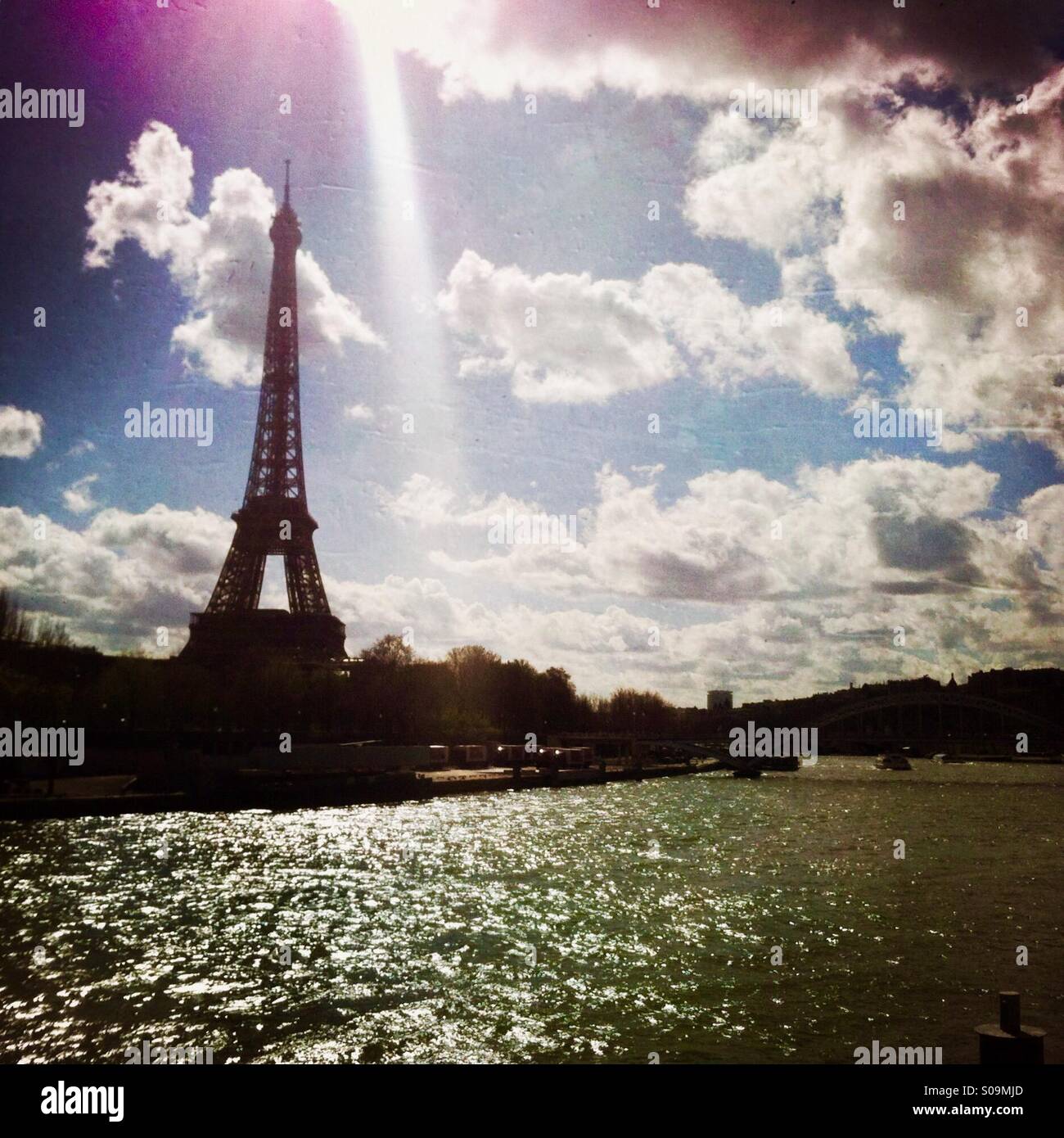 The Eiffel Tower On the banks of the River Seine. Paris, France Europe. - Smartphone Captured Stock Image